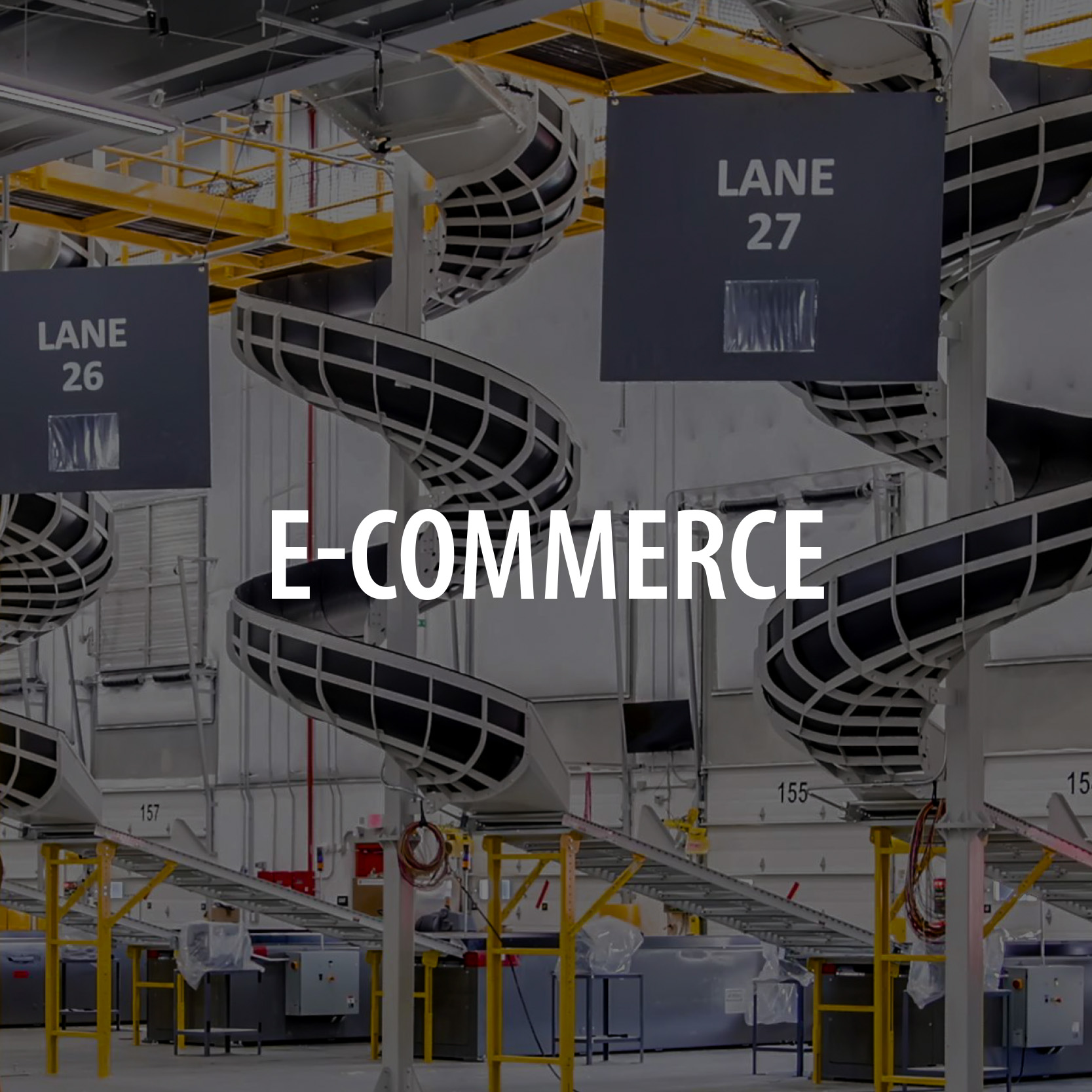 Inside an industrial facility, the image shows sorting spirals as high as the multi-story warehouse