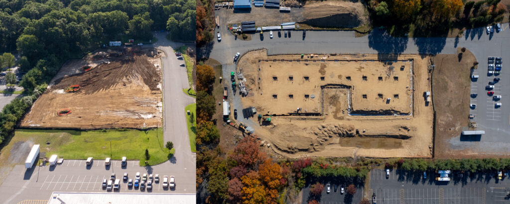 Drone photography of earthwork phase and footings.