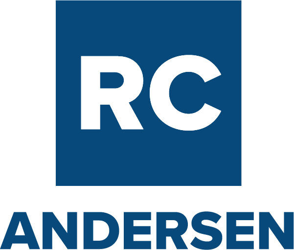 White "RC" inside blue block and blue "Andersen" icentered underneath