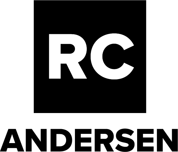 White "RC" inside black block and "Andersen" in black centered underneath
