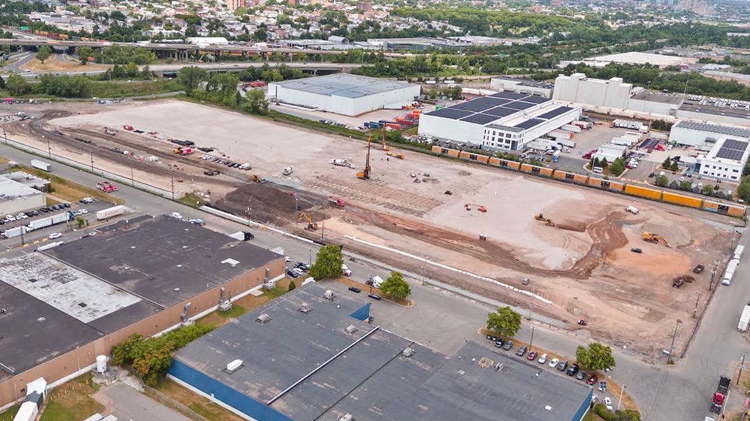 Aerial/drone image of environmental/geotechnical project using Deep Dynamic Compaction ground improvement