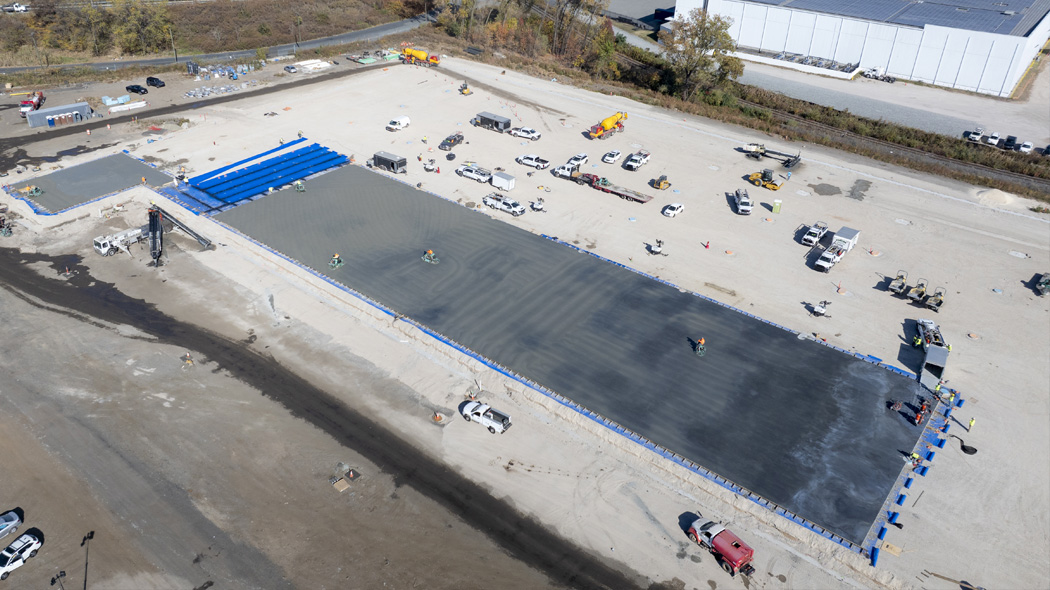 Aerial/drone image of environmental liner during slab on grade phase